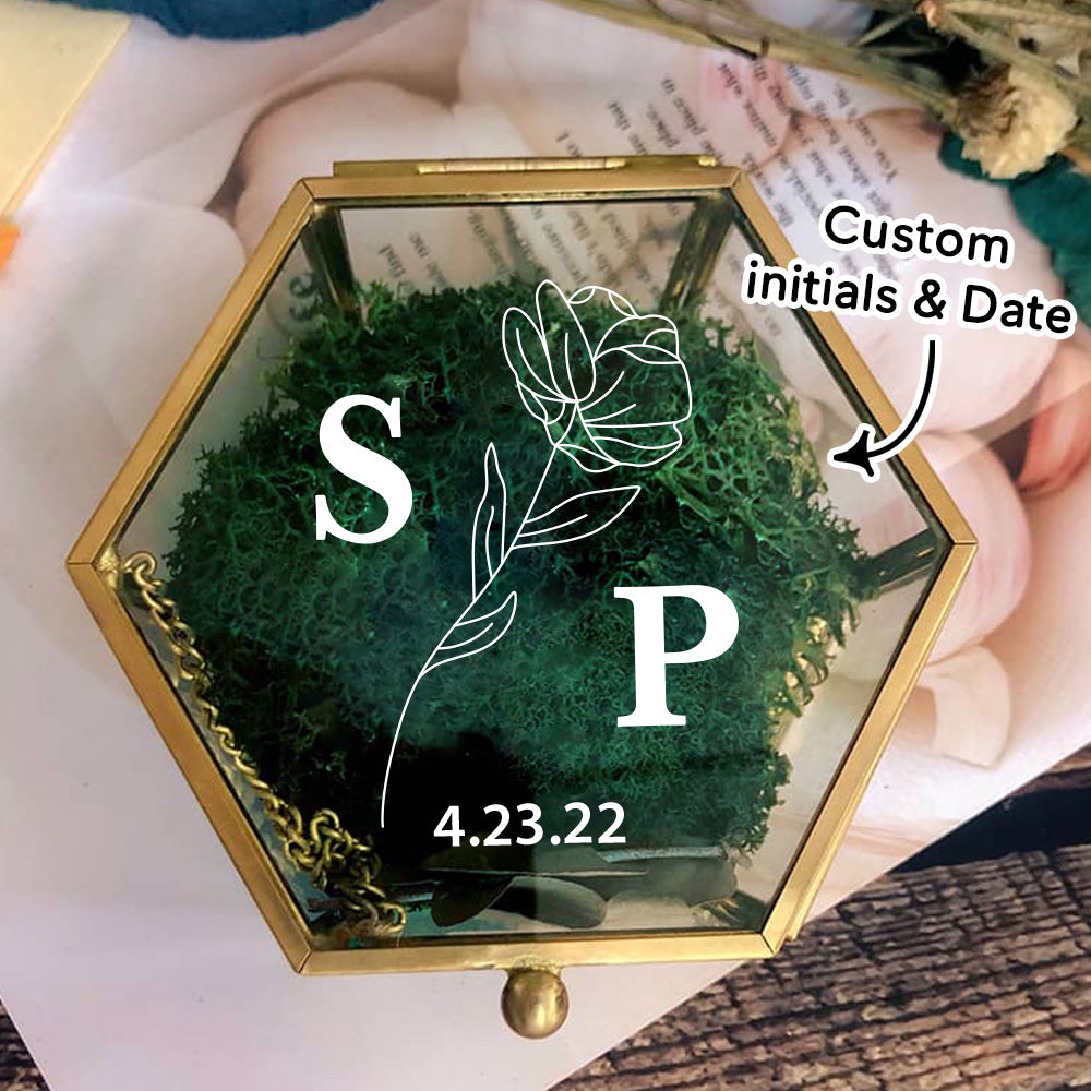 Scatolina Portafedi Esagonale in Vetro Personalizzata Matrimonio Nozze Fedi Nome
