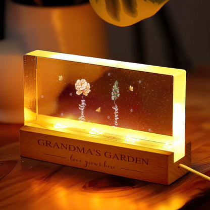 Lampada LED Giardino della Nonna con Fiori di Nascita Regalo Personalizzato