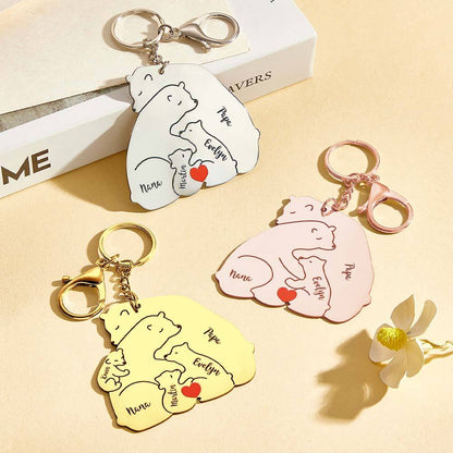 Portachiavi Personalizzato "Famiglia Orso" – Incisione Papa & Mama Bear – Regalo Unico per Genitori e Nonni