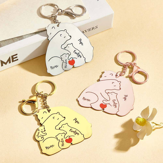 Portachiavi Personalizzato "Famiglia Orso" – Incisione Papa & Mama Bear – Regalo Unico per Genitori e Nonni