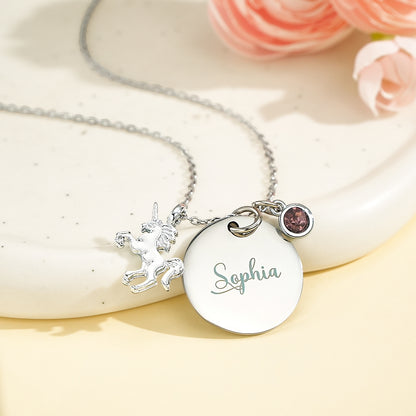 Collana Unicorno Personalizzata con Nome e Pietra Nascita idea regalo lei mamma