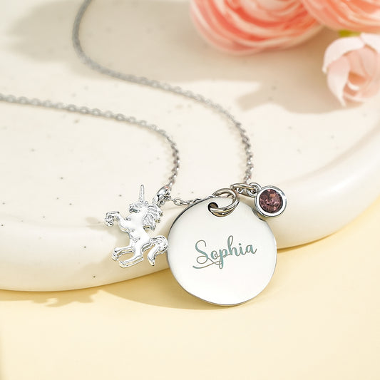 Collana Unicorno Personalizzata con Nome e Pietra Nascita idea regalo lei mamma