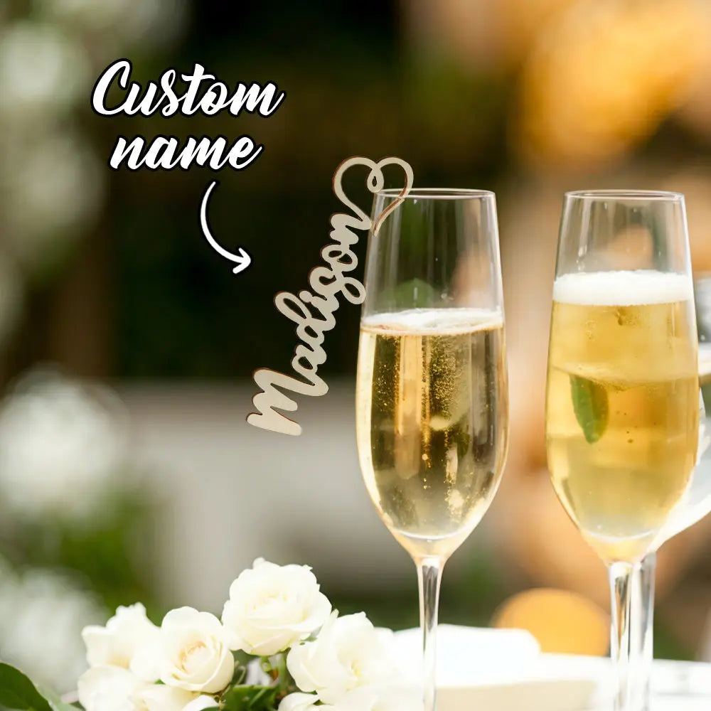 Segnaposto in Legno Personalizzati Nome per Calici Matrimonio Brindisi Comunione Compleanno Battesimo Cresima Cerimonia Natale Capodanno