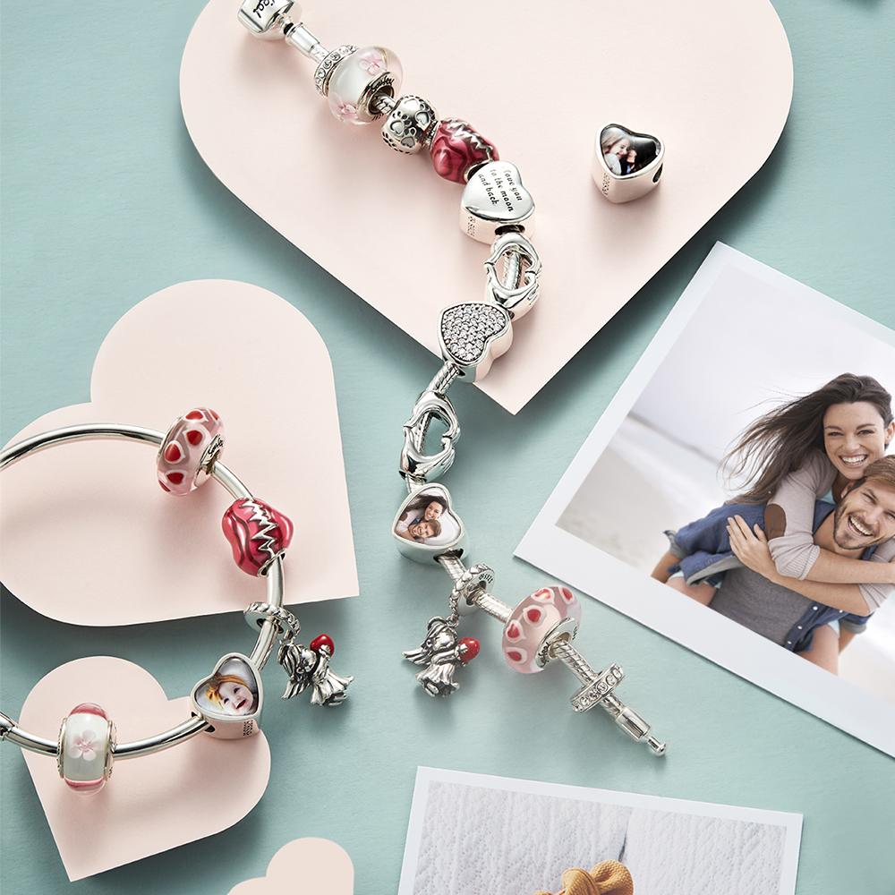 Charm Cuore con Foto Personalizzata e Pavé di Zirconi Compatibile Pandora regalo mamma
