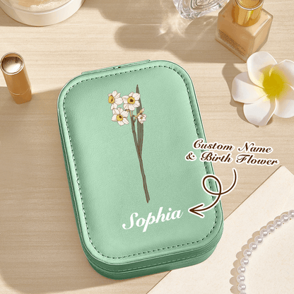 Portagioie Personalizzato con Fiore di Nascita e Specchio LED e Nome