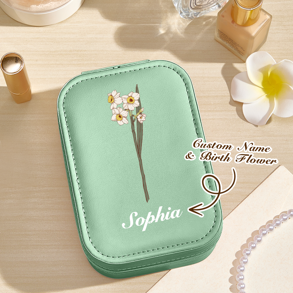 Portagioie Personalizzato con Fiore di Nascita e Specchio LED e Nome