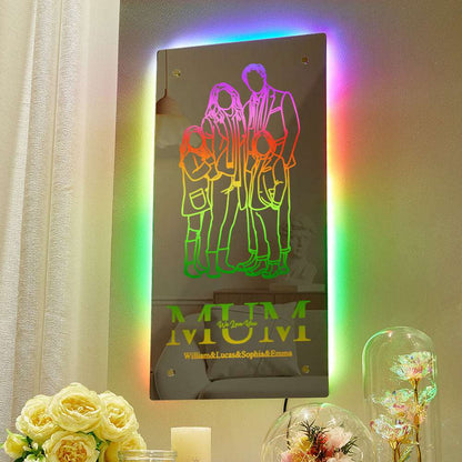 Specchio LED Personalizzato con Foto Silhouette stilizzate Regalo Mamma
