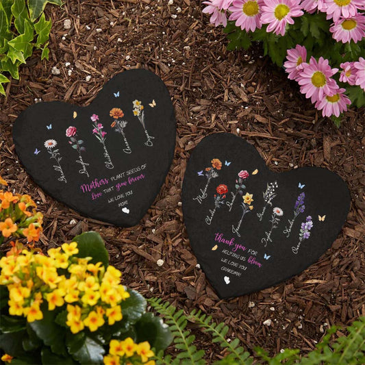Pietra da Giardino Personalizzata Fiori di Nascita Regalo Mamma Nonna