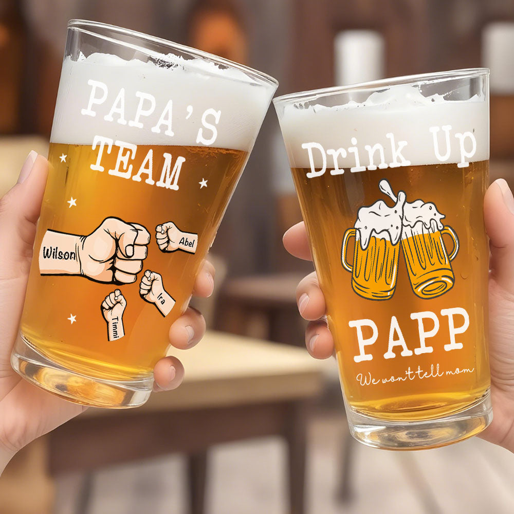Bicchiere da Birra Personalizzato - "Bevi Papà, Non lo Diremo alla Mamma" - Regalo con Pugno per Papà e Nonno