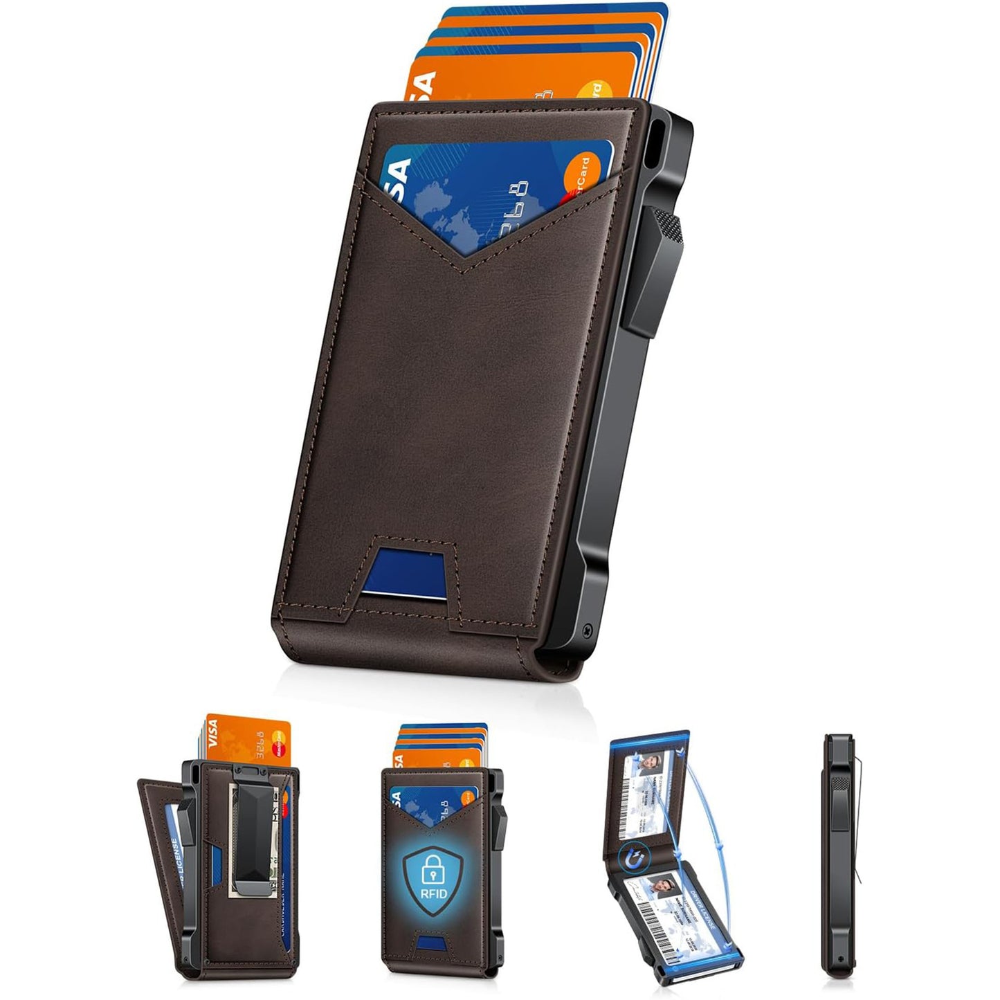 Portafoglio Uomo Pieghevole con Finestra ID Pop-Up Protezione RFID