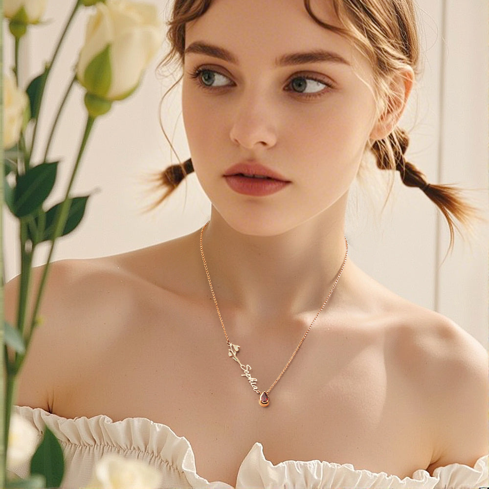 Collana "Giardino Personale" – Fiore del Mese, Pietra di Nascita e Nome Inciso - idea regalo mamma