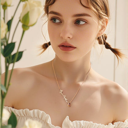Collana "Giardino Personale" – Fiore del Mese, Pietra di Nascita e Nome Inciso - idea regalo mamma