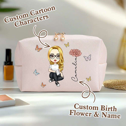 Beauty Case Personalizzato "Fiori di Nascita" Borsa Makeup in Pelle PU idea regalo mamma lei