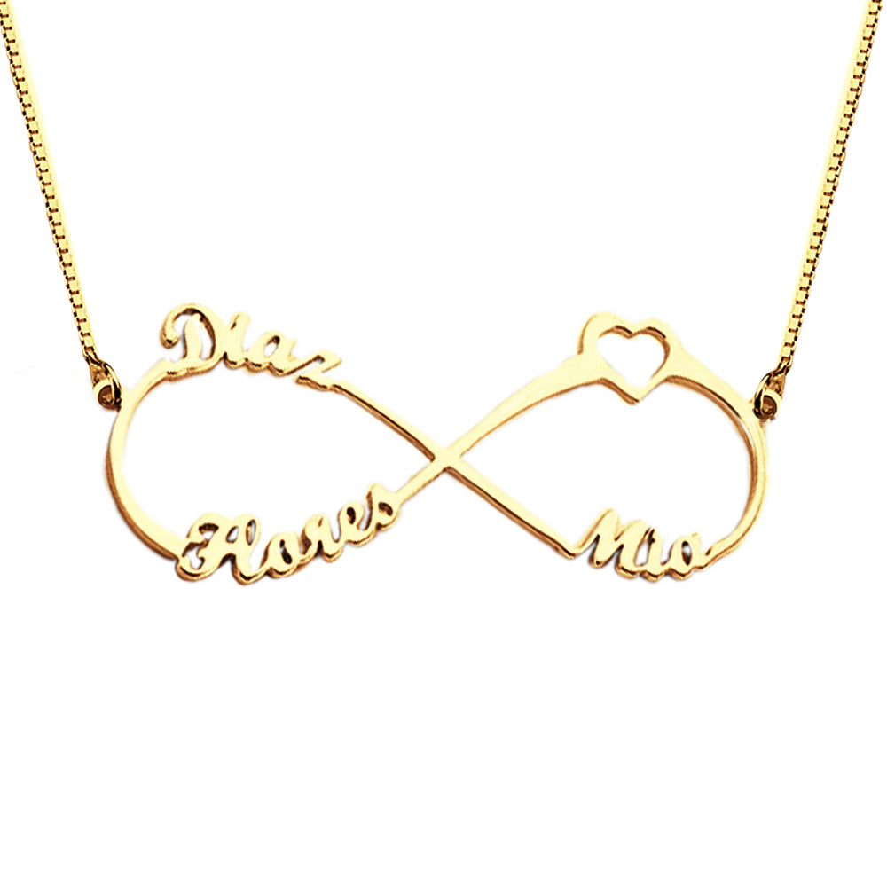 Collana personalizzata a forma di cuore con simbolo dell’infinito e tre nomi in argento sterling 925 - idea regalo festa  della mamma