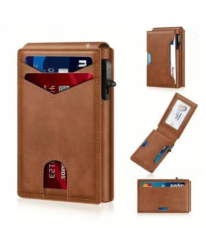 Portafoglio Uomo Pieghevole con Finestra ID Pop-Up Protezione RFID