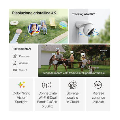 Tapo C560WS Telecamera WiFi Esterno 4K 8MP, Starlight, 360° PTZ, Starlight