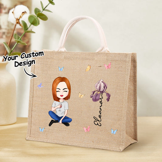 Borsa Juta Personalizzata Tote Bag con Fiori di Nascita mamma