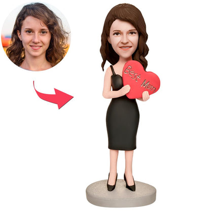 Bobblehead Personalizzata "Sexy Mom" con Cuore Statuetta 3D Artigianale Mamma