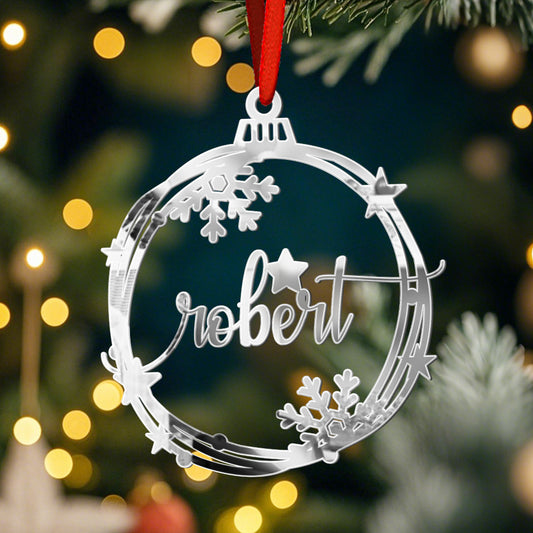 Pallina Natale Acrilico Argento Personalizzata Nome Decorazione Plexiglass Glitter
