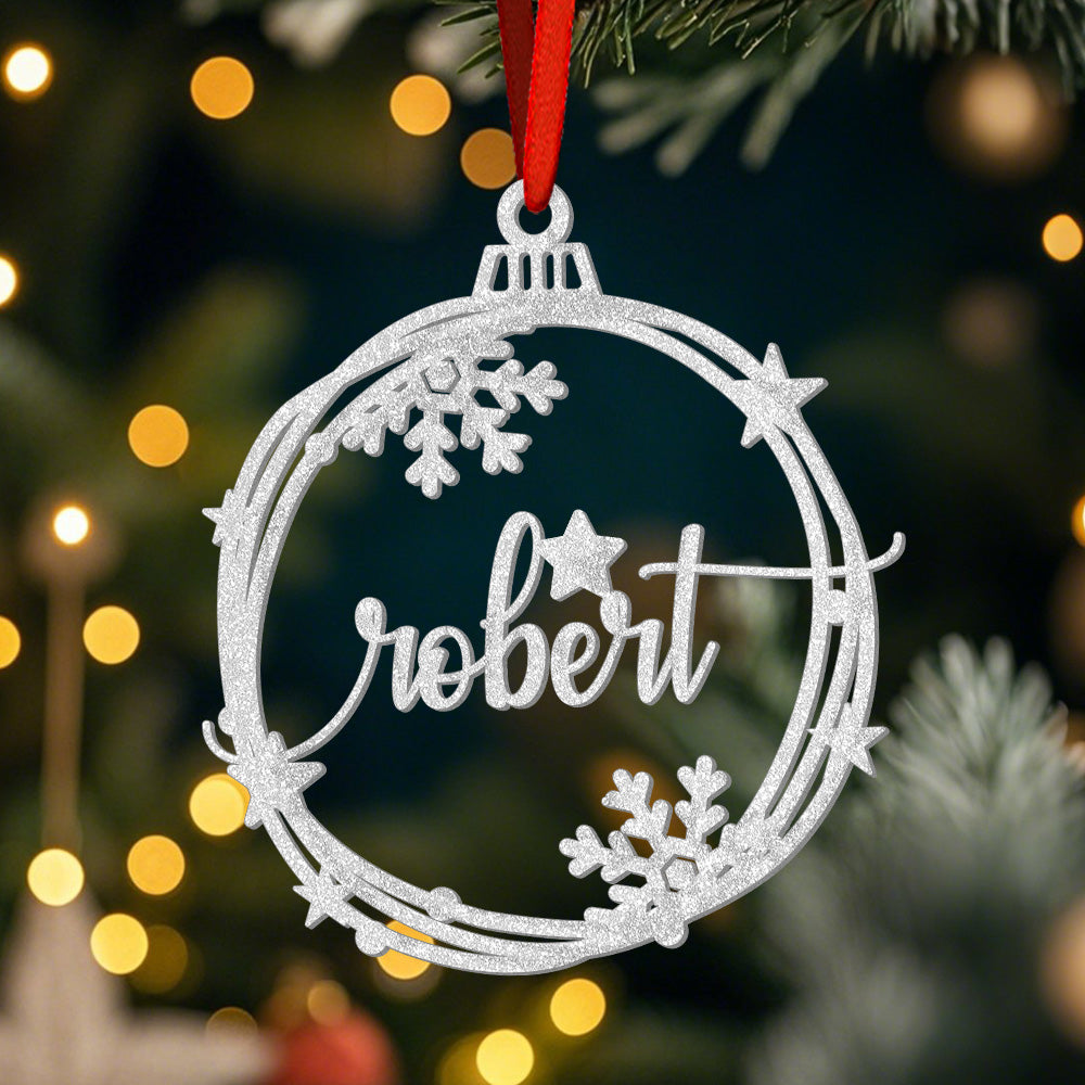 Pallina Natale Acrilico Argento Personalizzata Nome Decorazione Plexiglass Glitter