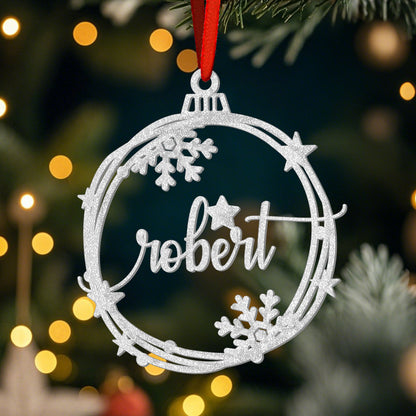 Pallina Natale Acrilico Argento Personalizzata Nome Decorazione Plexiglass Glitter