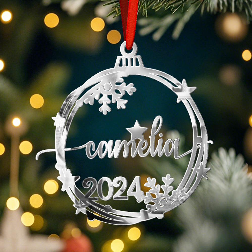 Pallina Natale Acrilico Argento Personalizzata Nome Decorazione Plexiglass Glitter