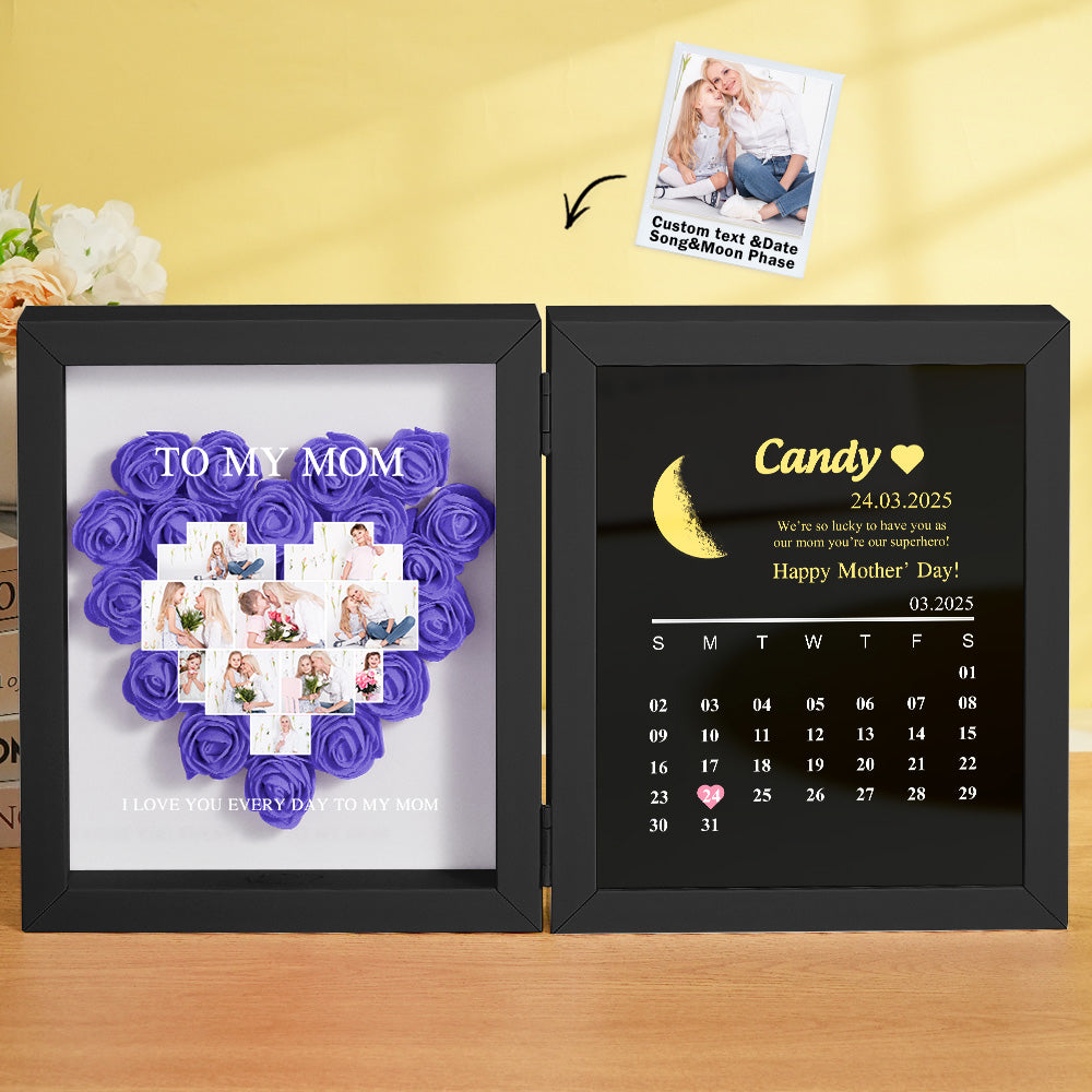 Shadow Box Fiori Personalizzata con Fasi Lunari Regalo Mamma