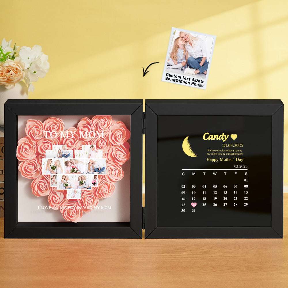 Shadow Box Fiori Personalizzata con Fasi Lunari Regalo Mamma
