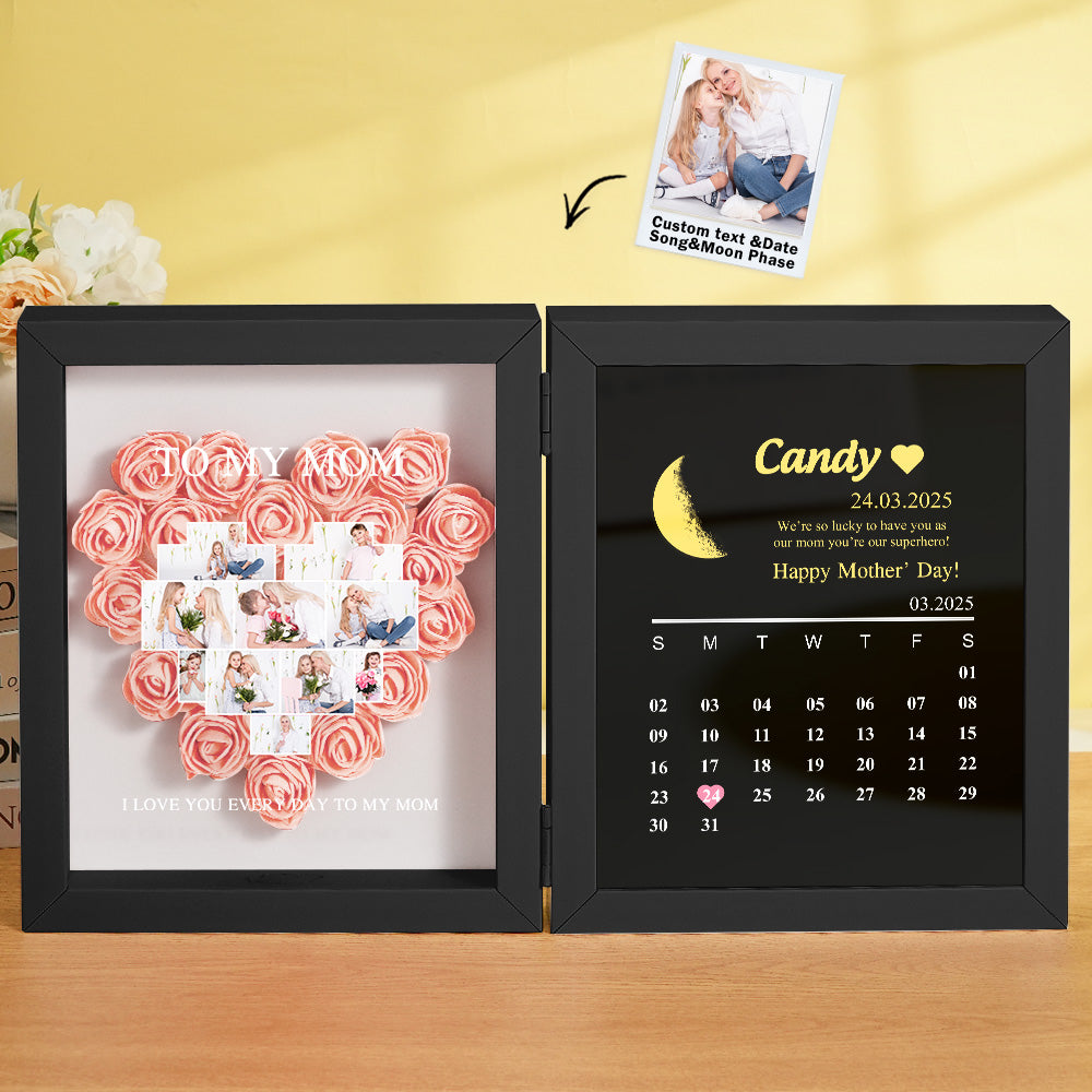 Shadow Box Fiori Personalizzata con Fasi Lunari Regalo Mamma