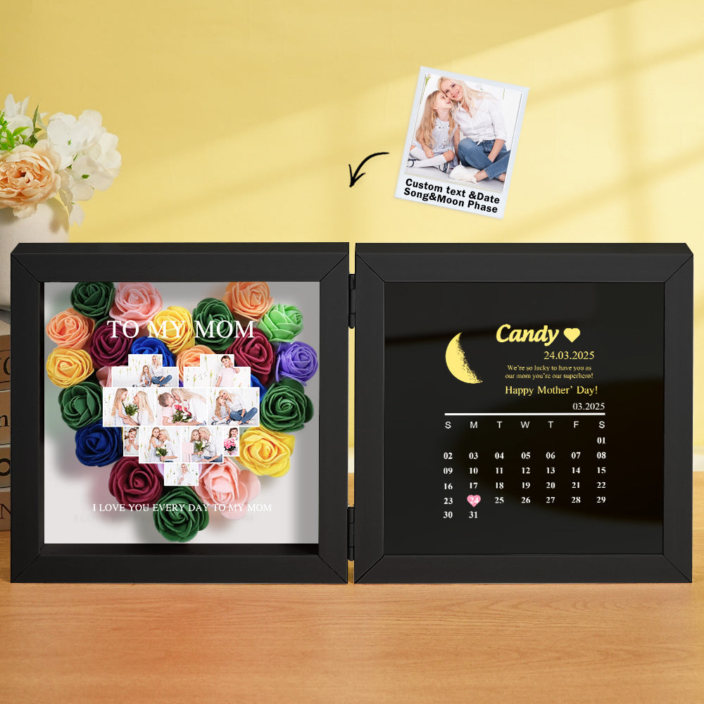 Shadow Box Fiori Personalizzata con Fasi Lunari Regalo Mamma