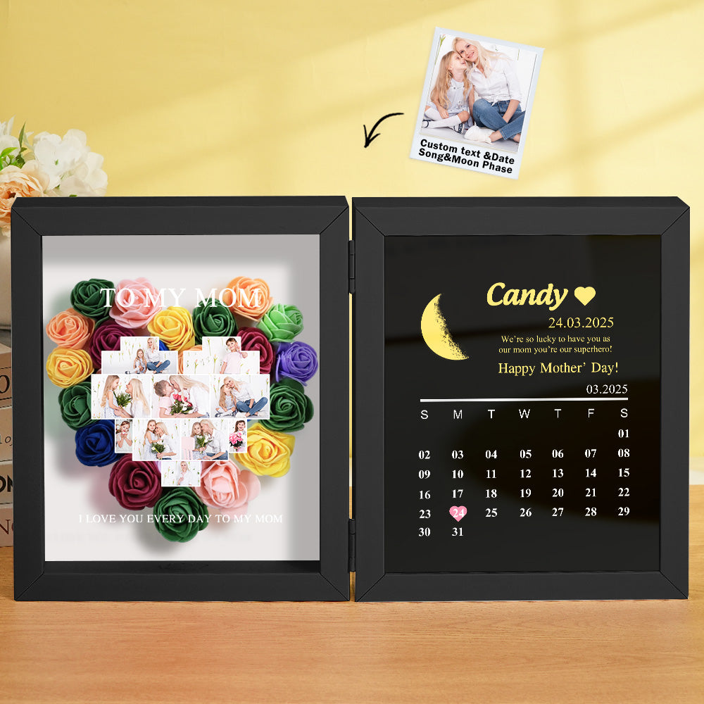 Shadow Box Fiori Personalizzata con Fasi Lunari Regalo Mamma