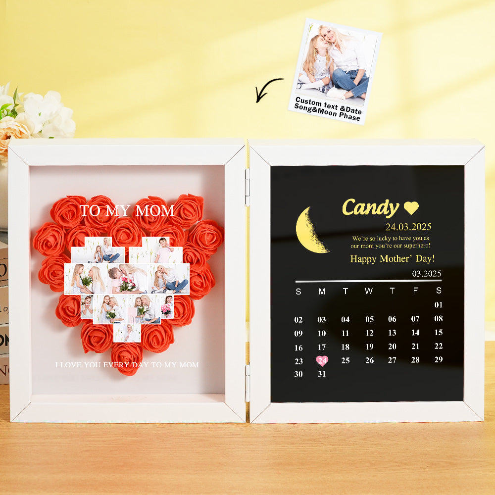 Shadow Box Fiori Personalizzata con Fasi Lunari Regalo Mamma