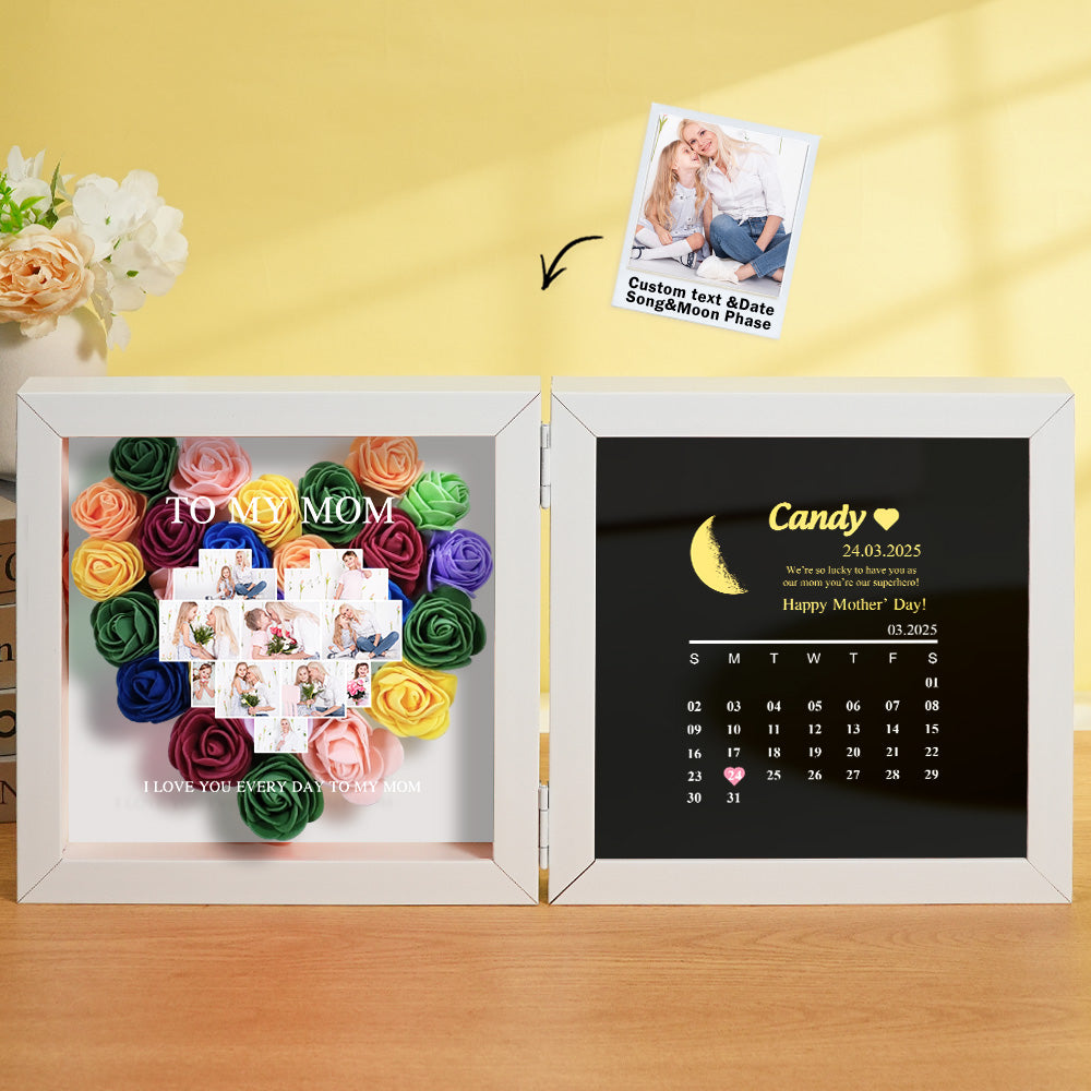 Shadow Box Fiori Personalizzata con Fasi Lunari Regalo Mamma
