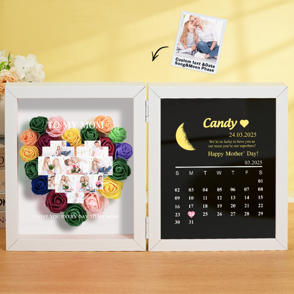 Shadow Box Fiori Personalizzata con Fasi Lunari Regalo Mamma