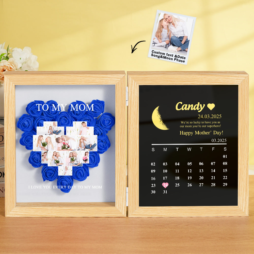 Shadow Box Fiori Personalizzata con Fasi Lunari Regalo Mamma