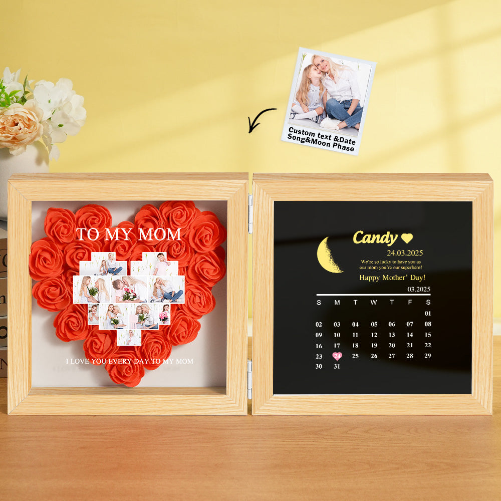 Shadow Box Fiori Personalizzata con Fasi Lunari Regalo Mamma