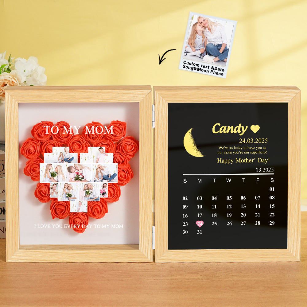 Shadow Box Fiori Personalizzata con Fasi Lunari Regalo Mamma