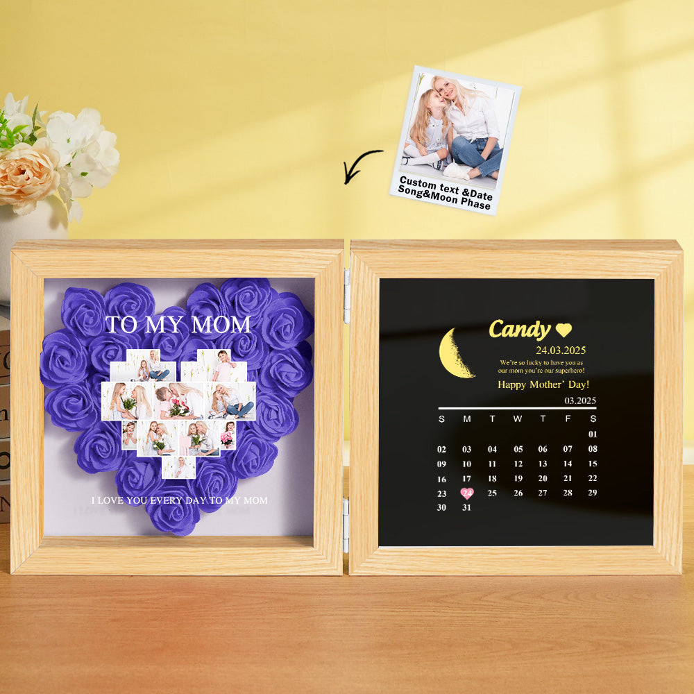 Shadow Box Fiori Personalizzata con Fasi Lunari Regalo Mamma