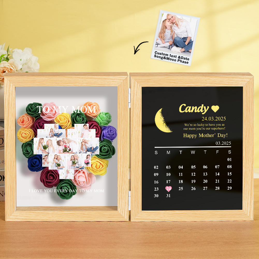 Shadow Box Fiori Personalizzata con Fasi Lunari Regalo Mamma