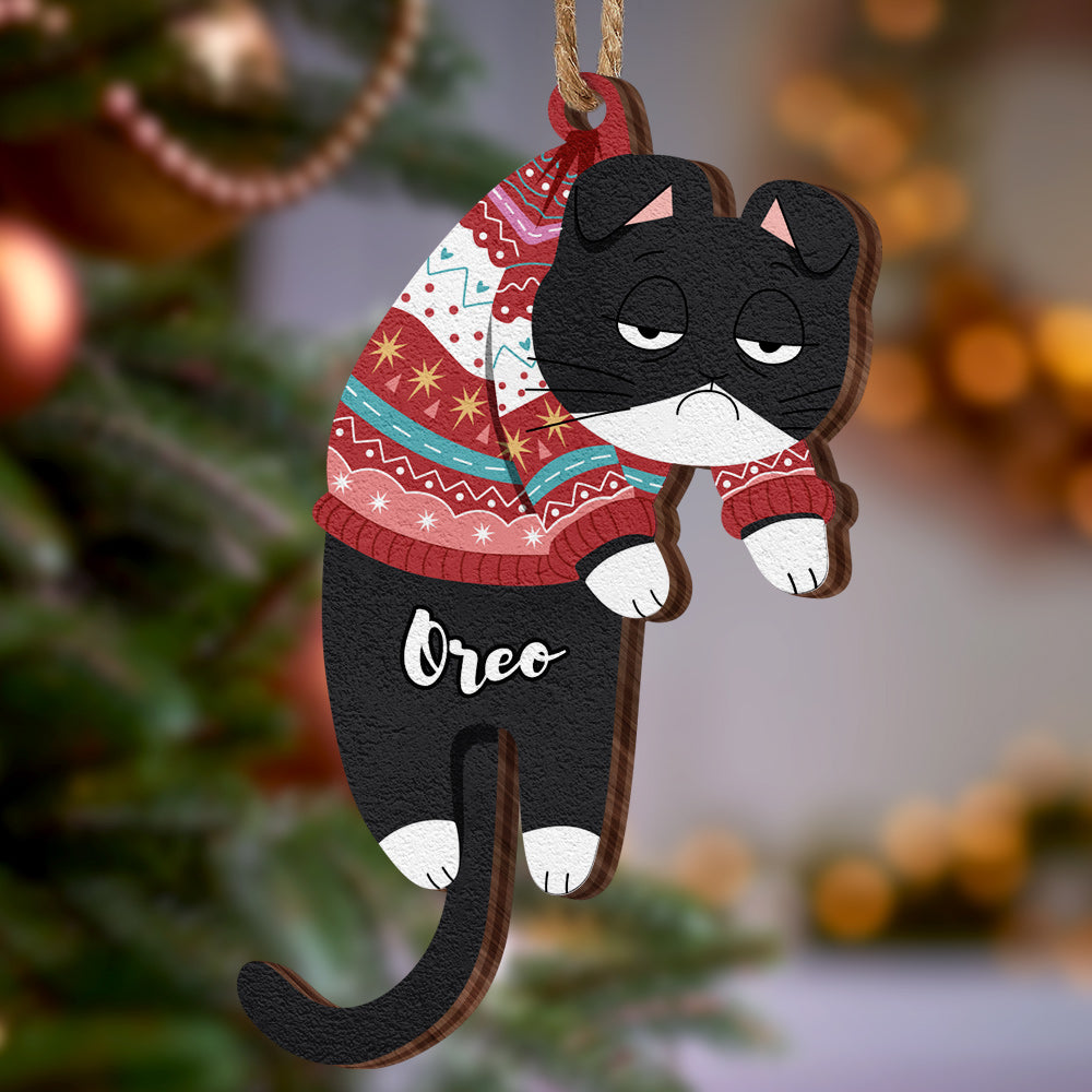 Pallina Natale Gatto Legno Personalizzata Nome Regalo Cat Lover Decorazione Appendino