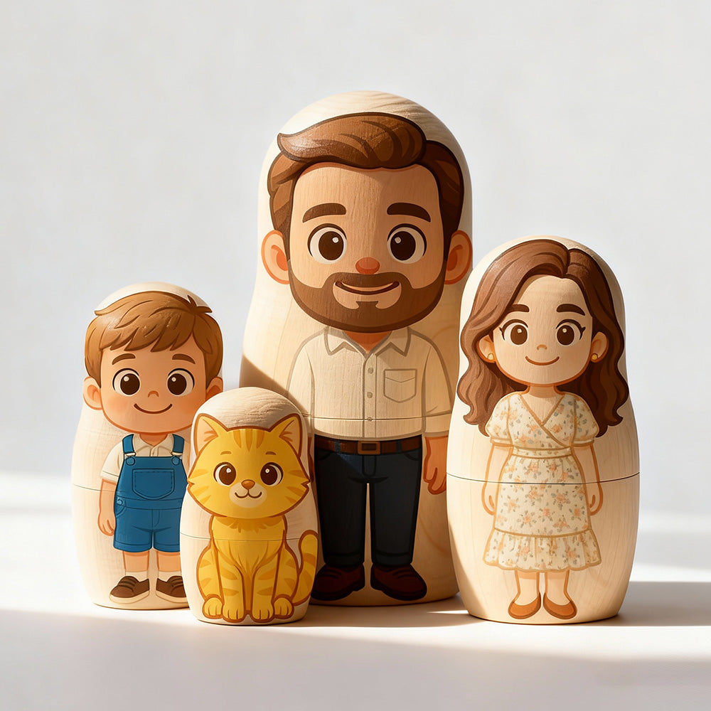 Matrioska di Famiglia Personalizzata: I Tuoi Ricordi in Stile Cartoon papà