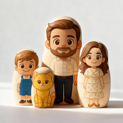 Matrioska di Famiglia Personalizzata: I Tuoi Ricordi in Stile Cartoon papà