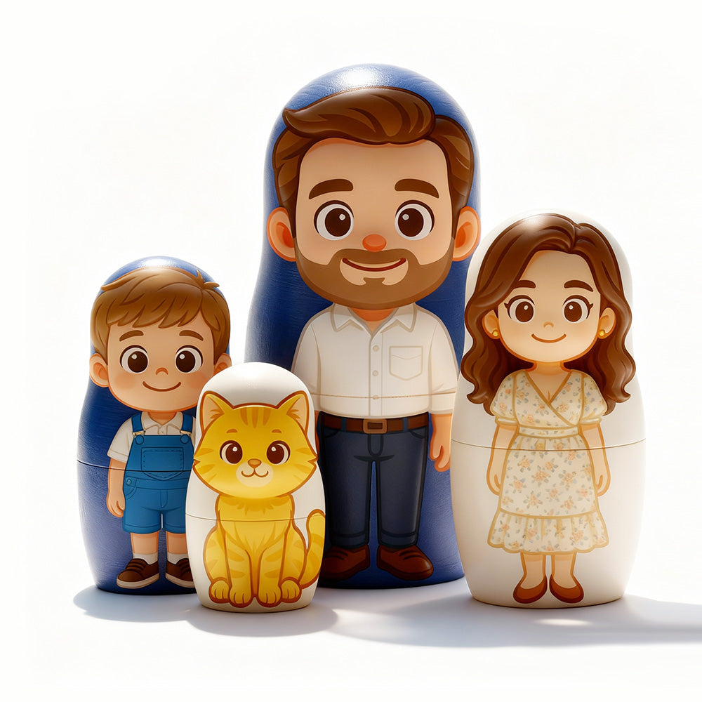 Matrioska di Famiglia Personalizzata: I Tuoi Ricordi in Stile Cartoon papà