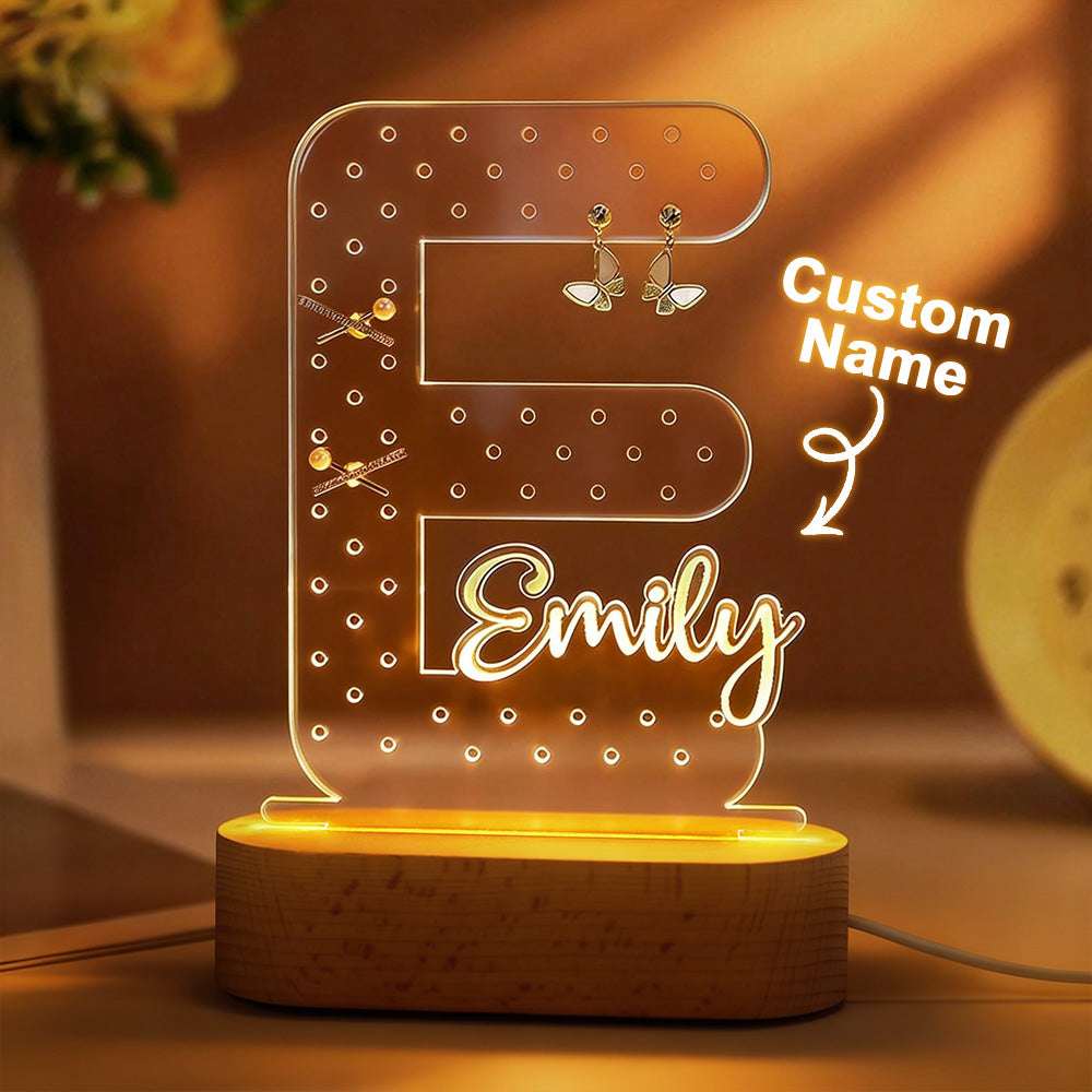 Porta Orecchini Personalizzato con Nome e Luce Notturna – Espositore per Gioielli in Acrilico – Regalo di Compleanno per Lei e per la Mamma