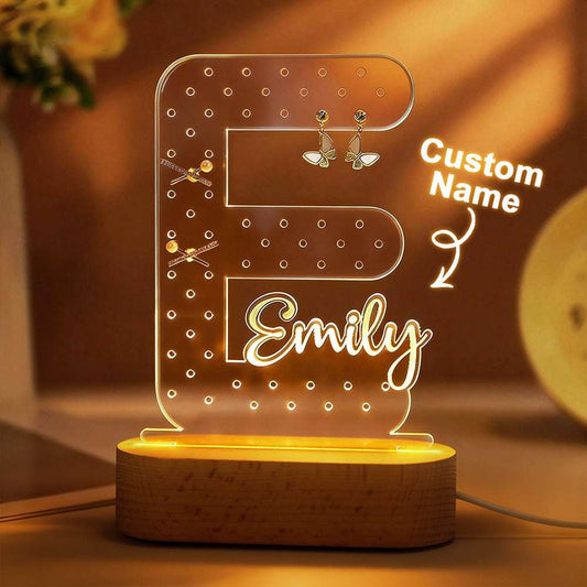Porta Orecchini Personalizzato con Nome e Luce Notturna – Espositore per Gioielli in Acrilico – Regalo di Compleanno per Lei e per la Mamma