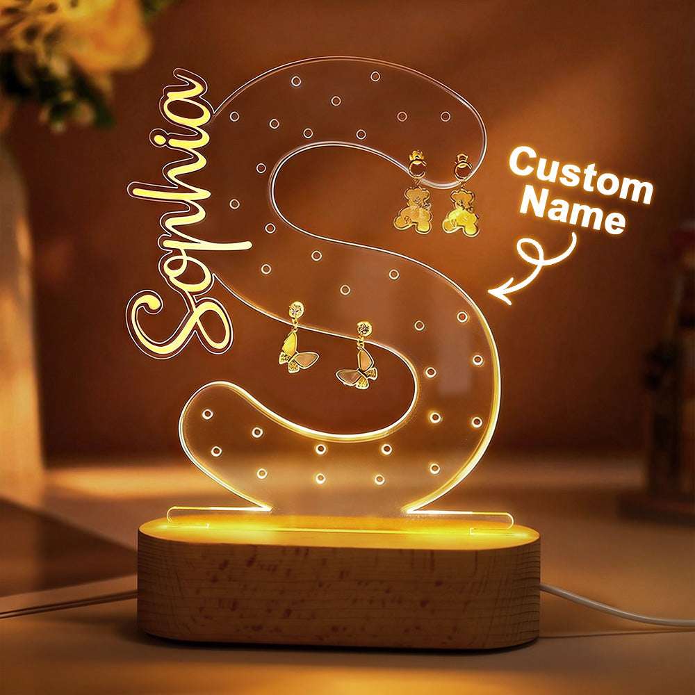 Porta Orecchini Personalizzato con Nome e Luce Notturna – Espositore per Gioielli in Acrilico – Regalo di Compleanno per Lei e per la Mamma