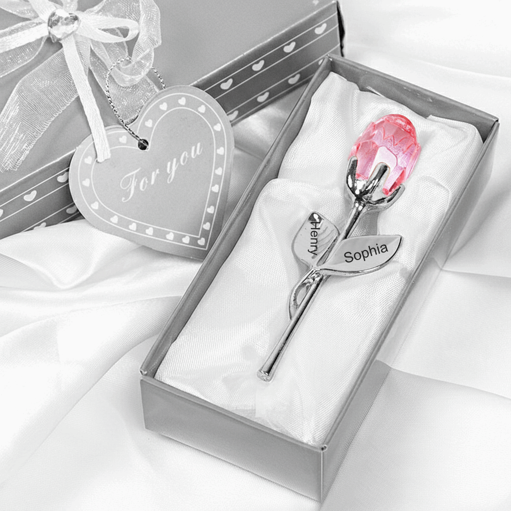Rosa di Cristallo Personalizzata con Nome Regalo San Valentino Elegante