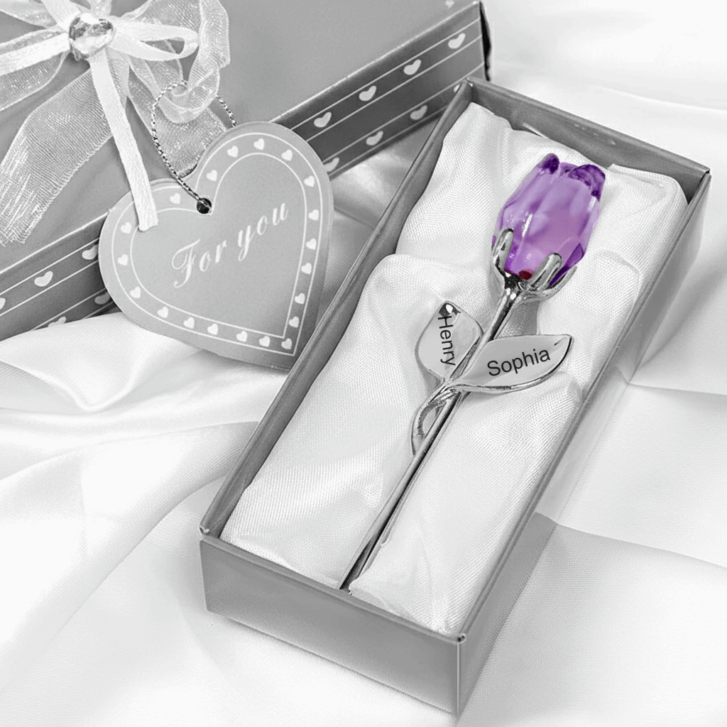 Rosa di Cristallo Personalizzata con Nome Regalo San Valentino Elegante