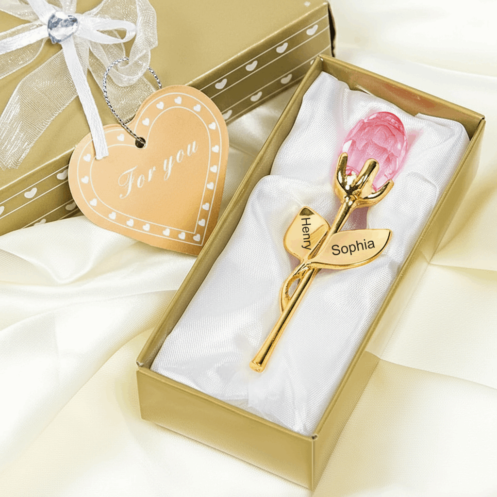 Rosa di Cristallo Personalizzata con Nome Regalo San Valentino Elegante
