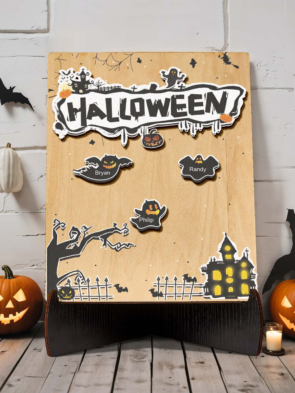 Targa Fantasmino in Legno Personalizzata Nome Regalo Decorazione Segnaposto Halloween